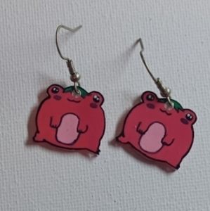 4/$60 New Pairs of Strawberry Frog Earrings - Hand-Made